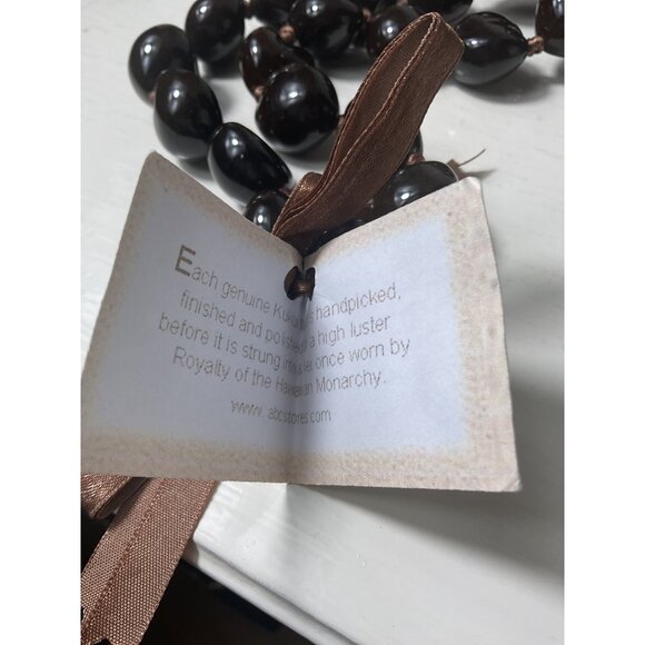 Genuine Kukui Tree Nut Necklace With Brown Ribbon #2 - Picture 3 of 5
